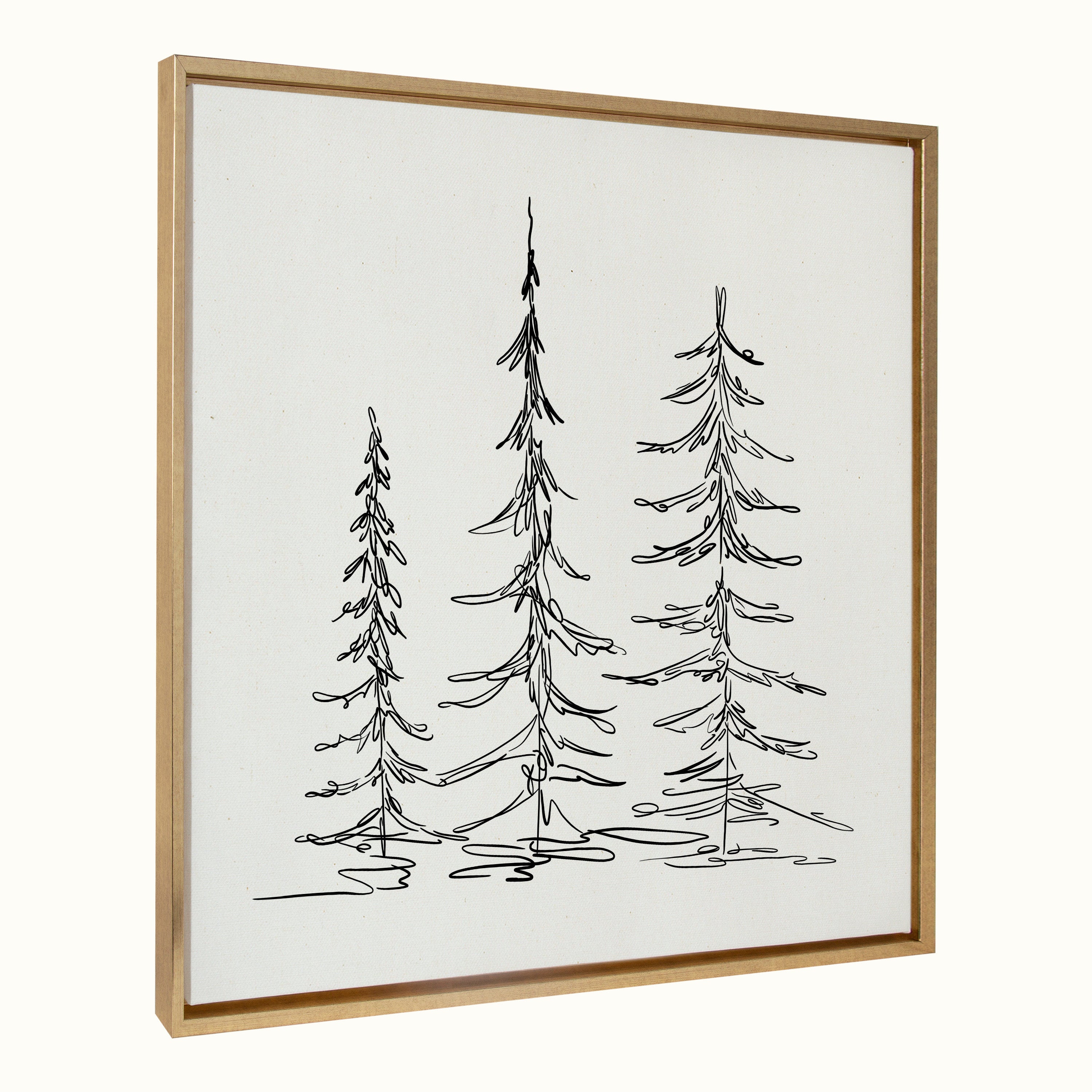 Sylvie Minimalist Evergreen Trees Sketch Framed Canvas
