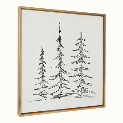Sylvie Minimalist Evergreen Trees Sketch Framed Canvas