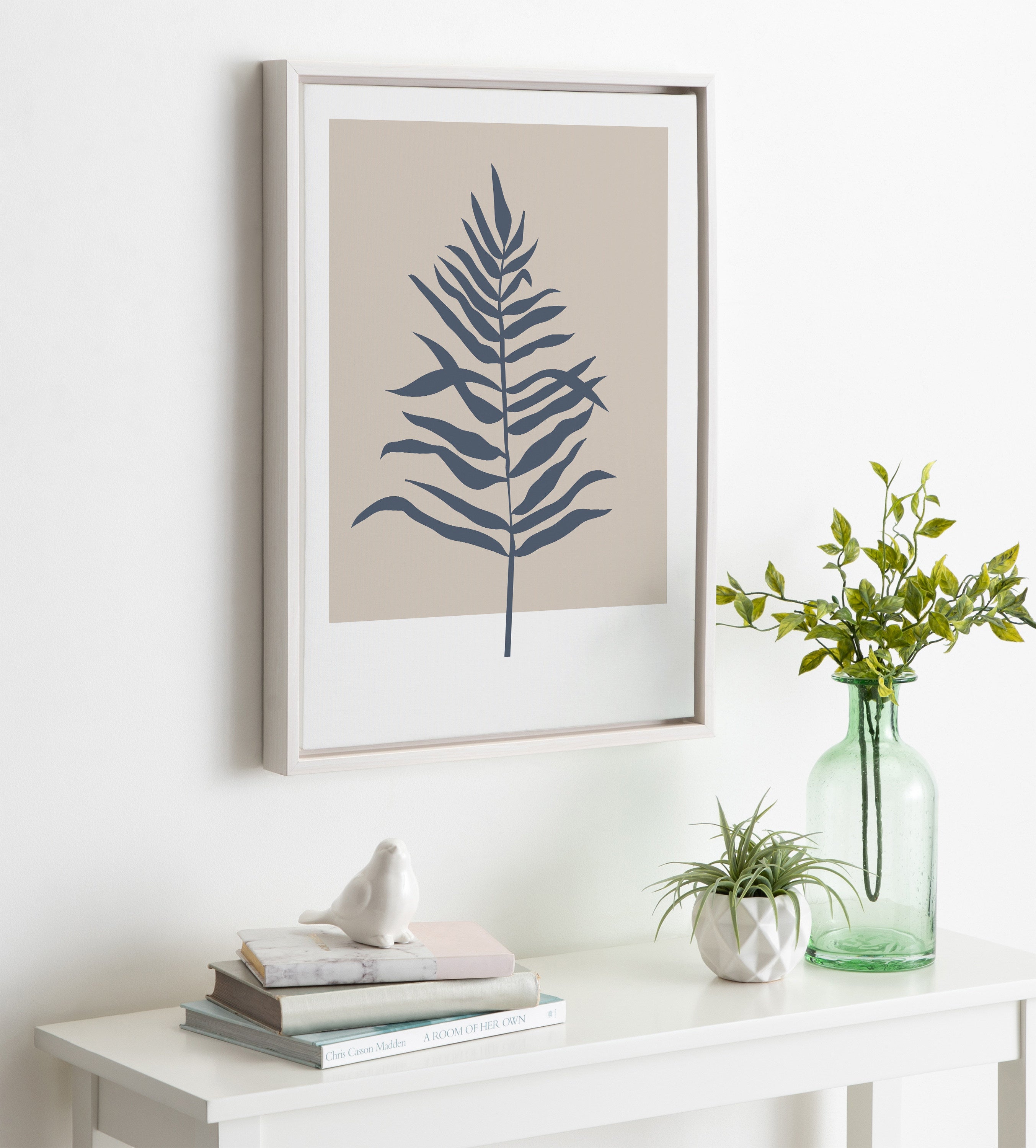 Sylvie Muted Tan and Blue Colorblock Botanical Fern Framed Canvas by kateandlaurel - product image 10 for Resin Society
