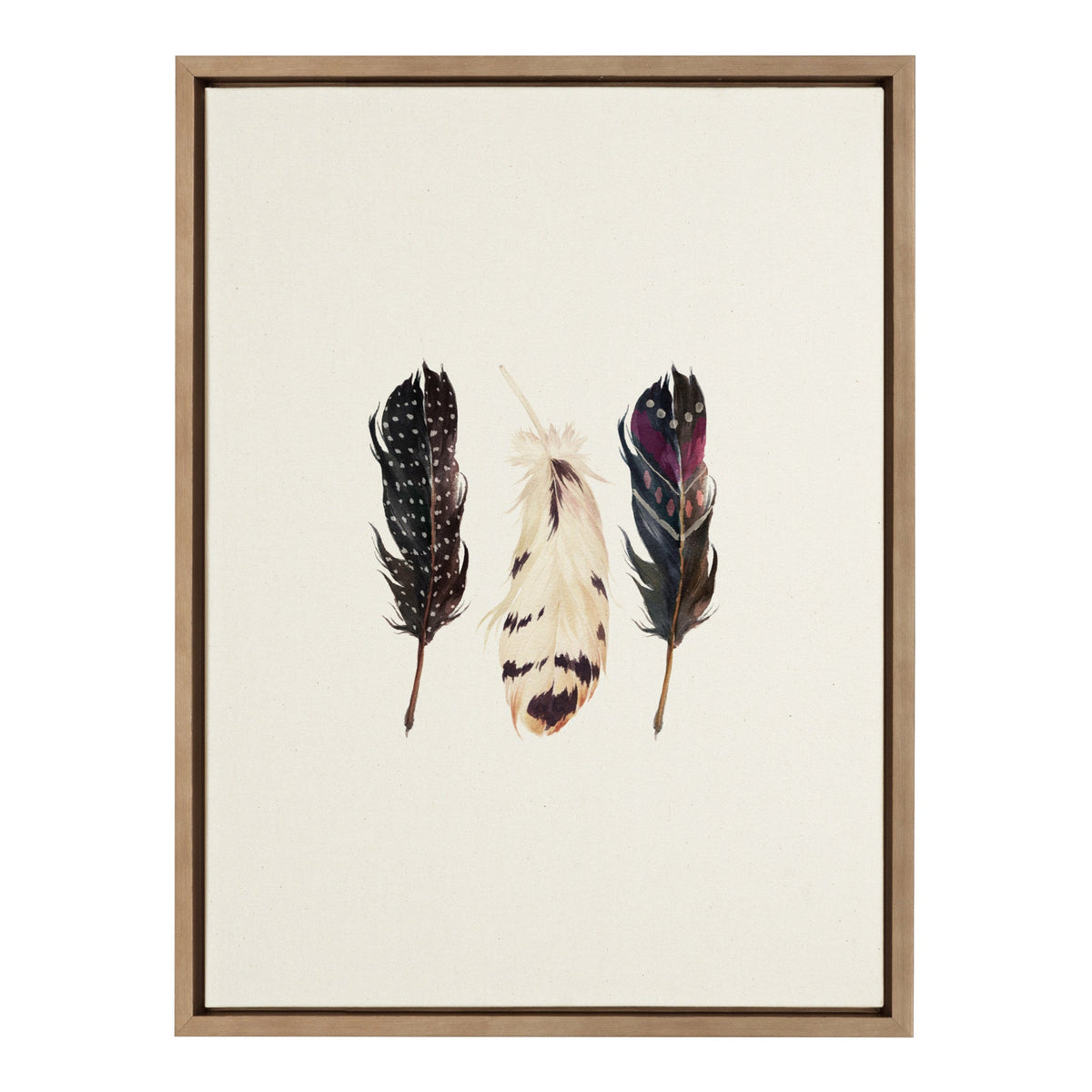 Sylvie Just Three Feathers Framed Canvas by kateandlaurel - main product image for Resin Society