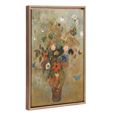 Framed canvas print 'Still Life with Flowers' by Odilon Redon showing a floral bouquet in an earthenware vase with vintage beaded frame