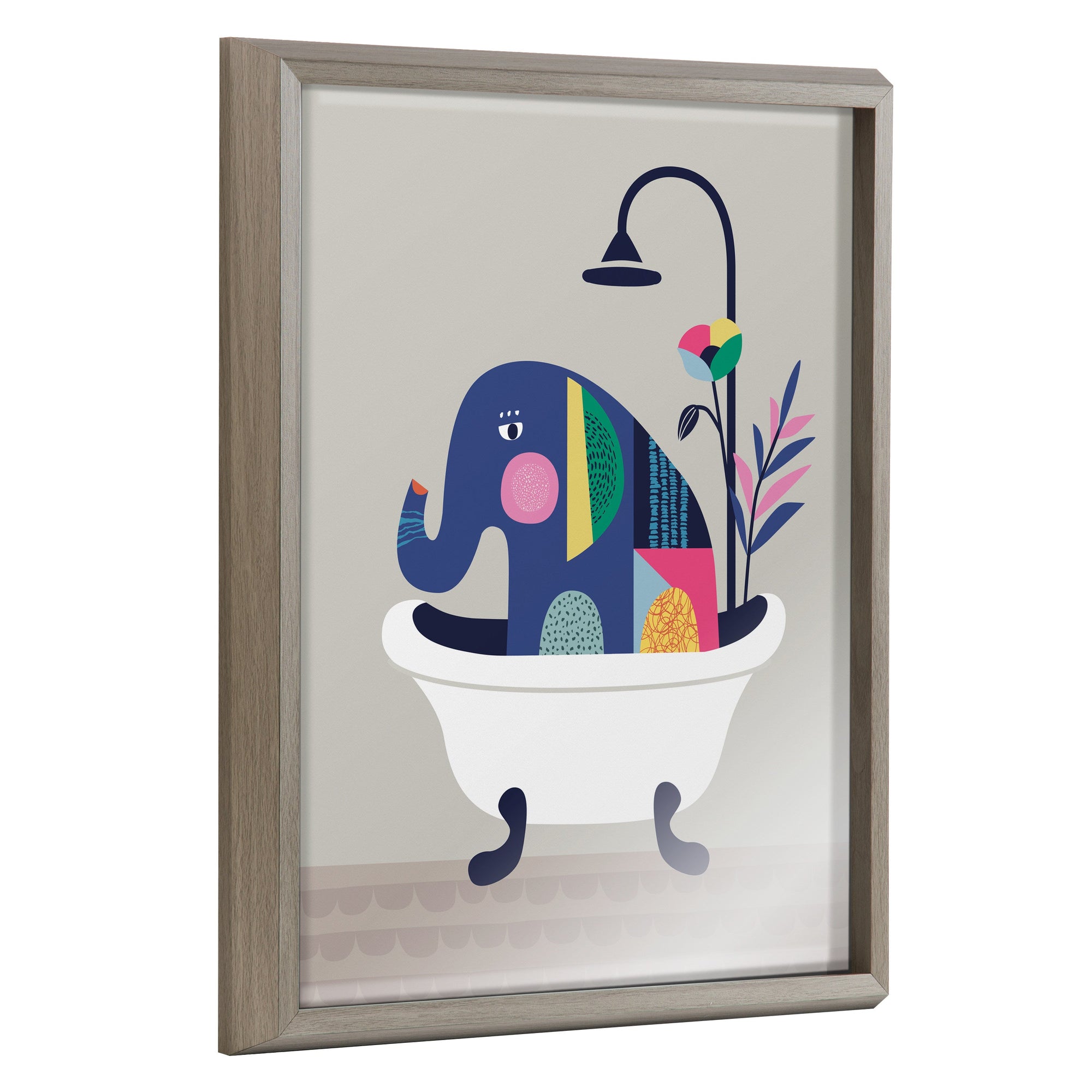 Blake Mid Century Modern Elephant in the Tub Framed Printed Glass by kateandlaurel - main product image for Resin Society