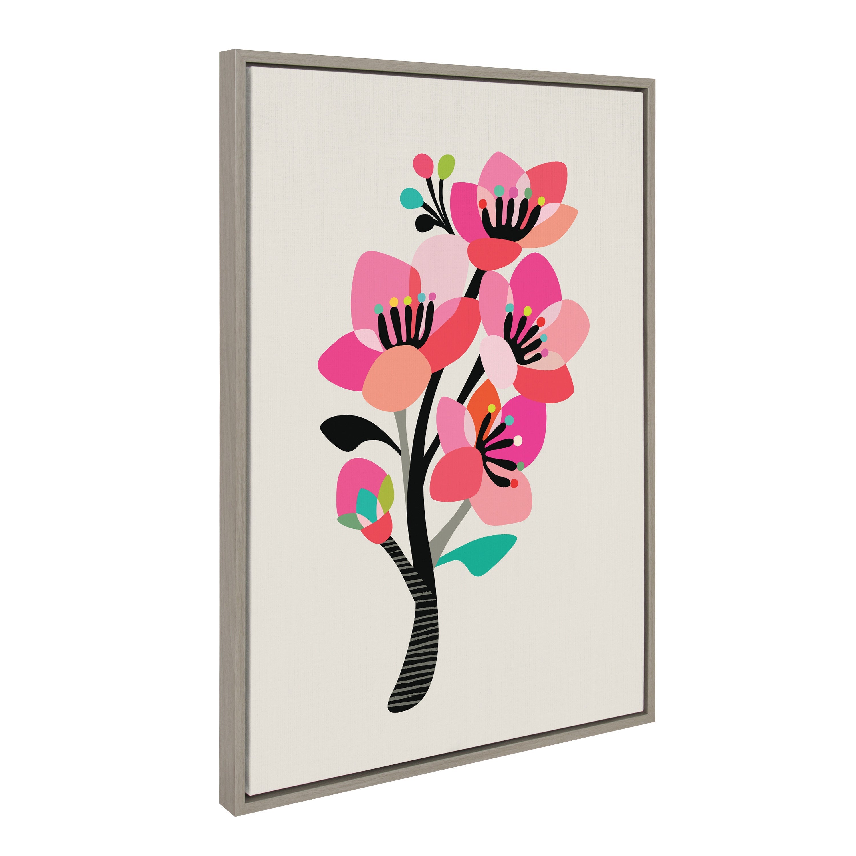 Sylvie Mid Century Modern Cherry Blossoms Framed Canvas