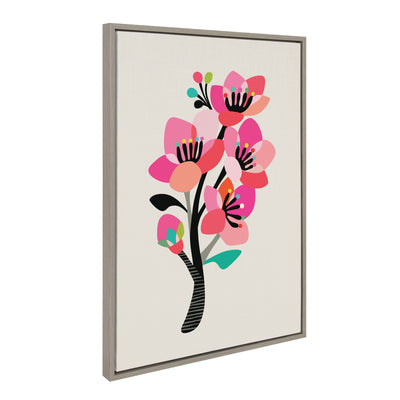 Sylvie Mid Century Modern Cherry Blossoms Framed Canvas