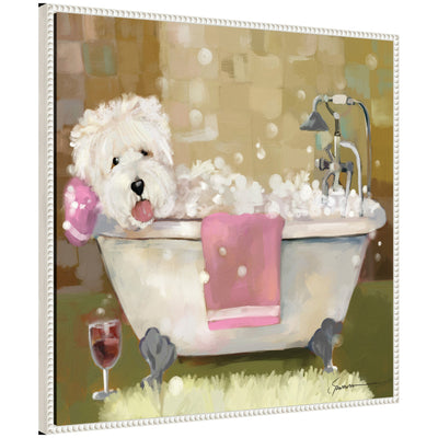Sylvie Tiny Bubbles framed canvas art showing animal subject with vintage beaded frame