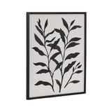 Black framed wall art featuring two tall botanical branches with dark leaves in a Matisse-inspired silhouette style on a white background.