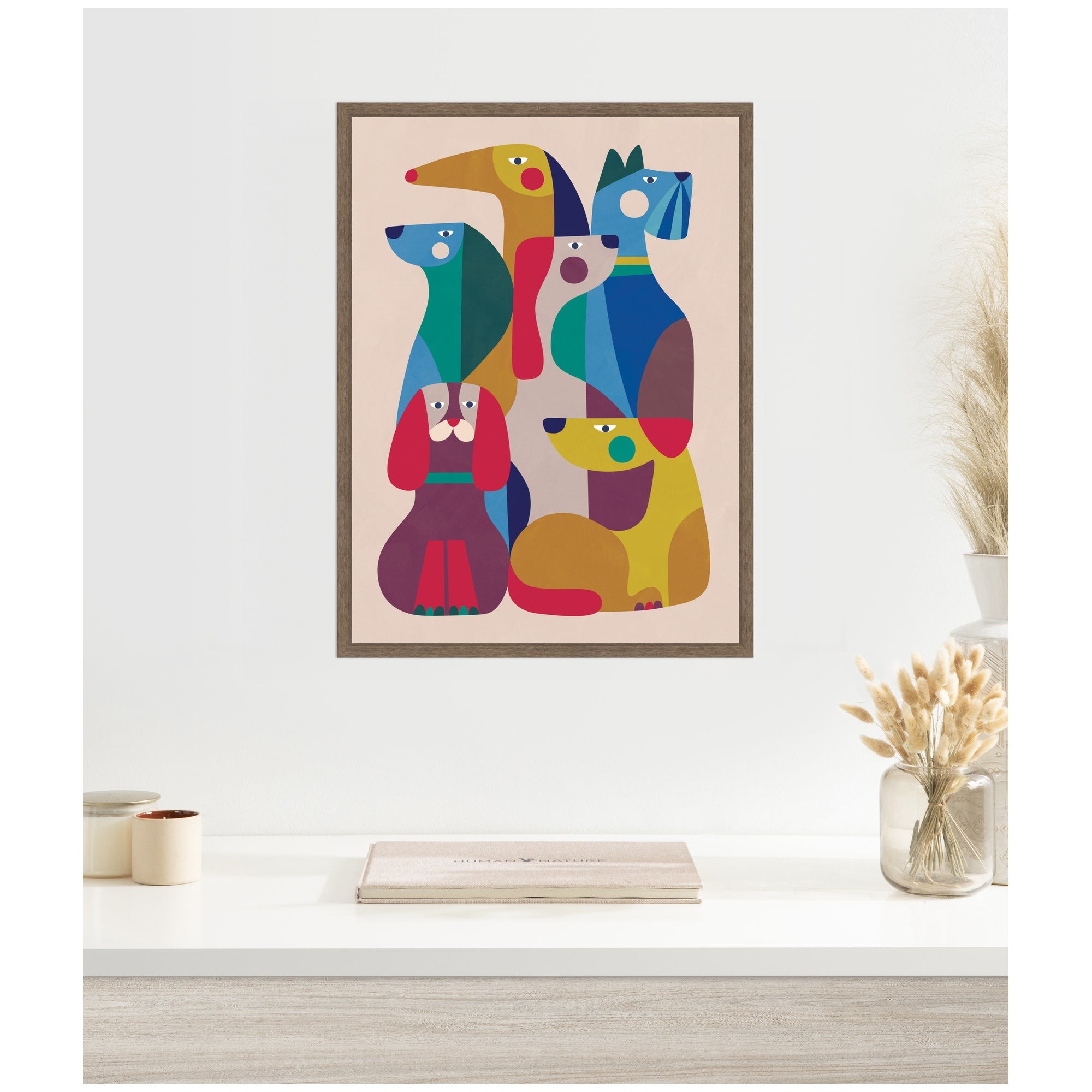 Abstract Retro Modern Dogs 02 by Rachel Lee Framed Canvas Wall Art Print