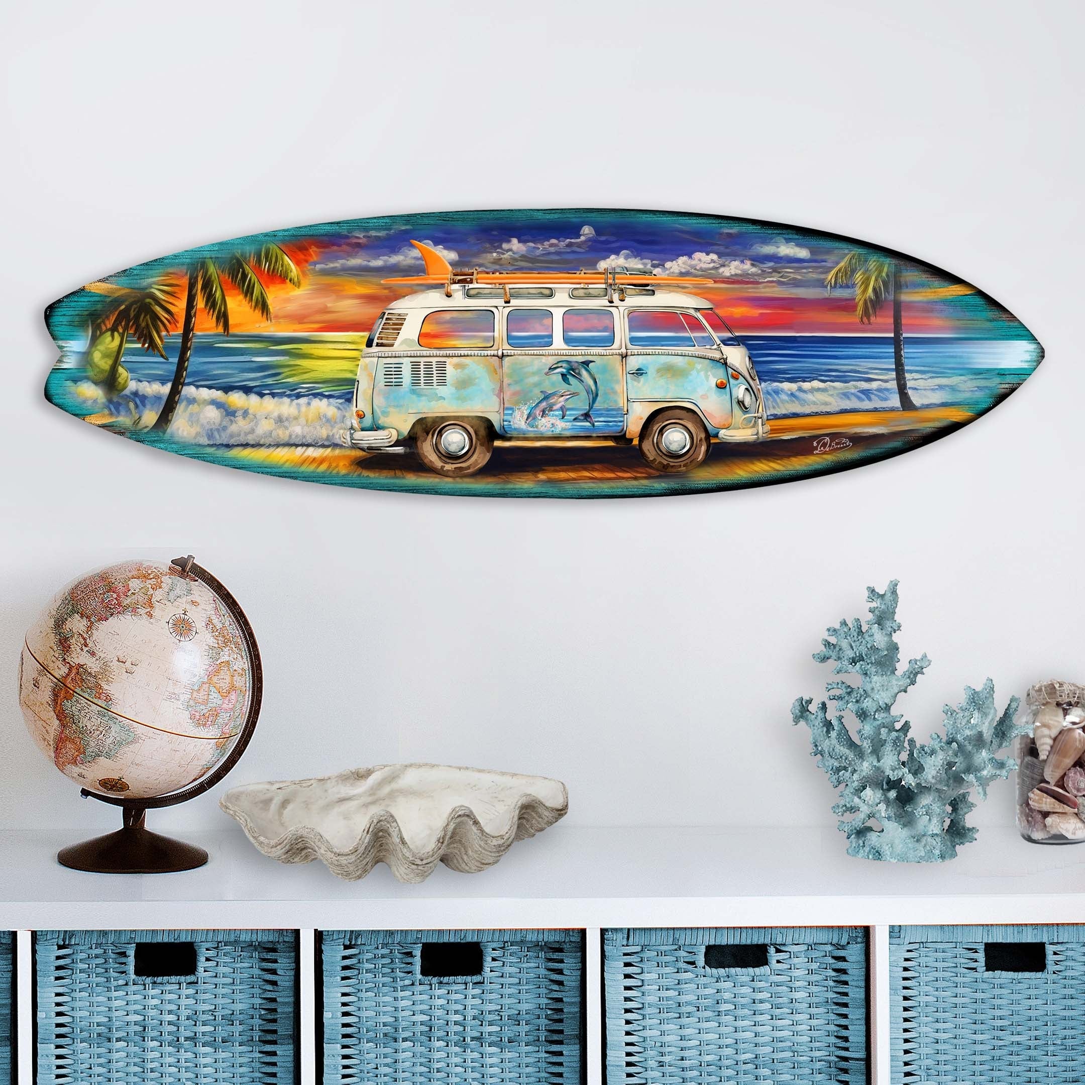 Surf Van at the Beach Surfboard Coastal Wall Art by G. DeBrekht