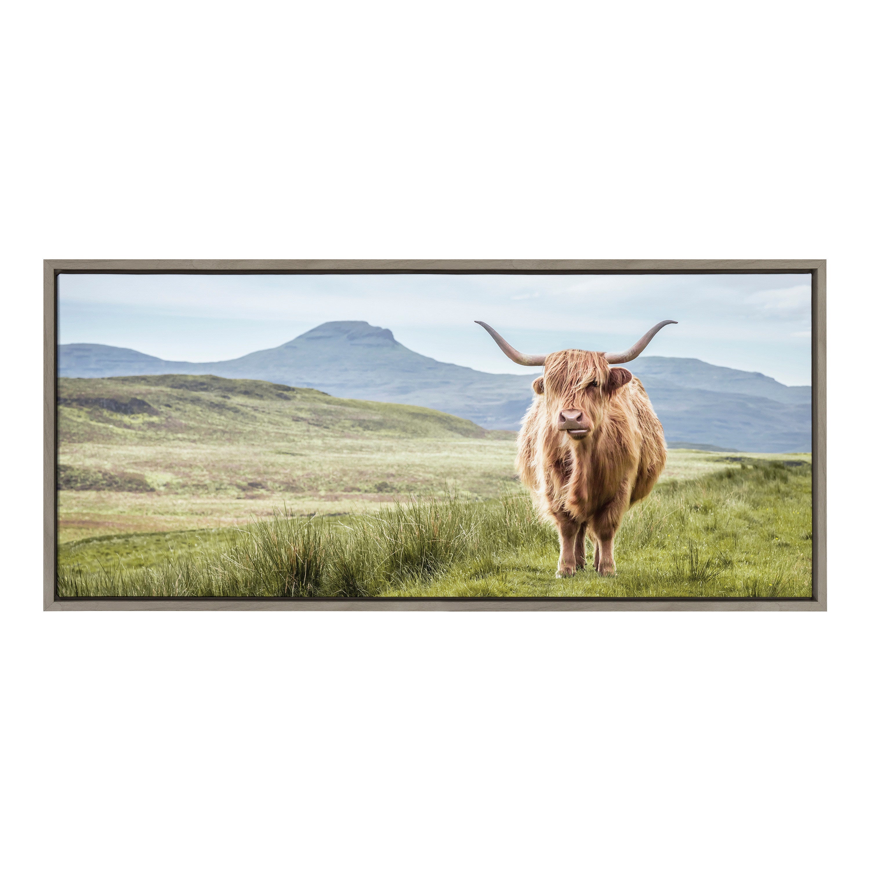 Sylvie Highland Cow Mountain Landscape Framed Canvas by The Creative