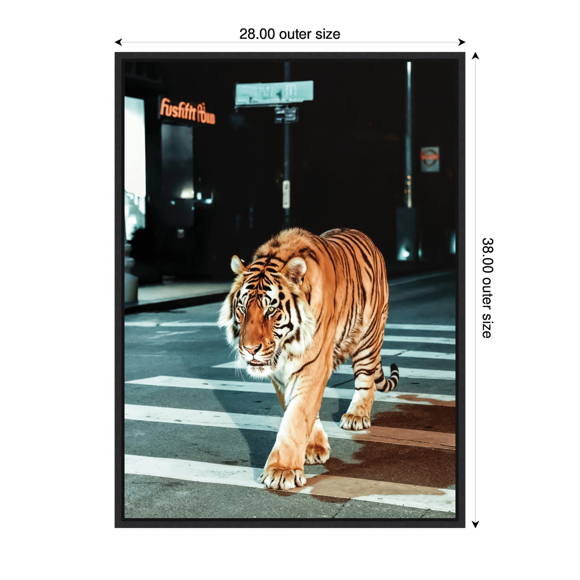 Sylvie Tiger in the City at Night 2 Framed Canvas by Michael Schauer