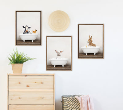 Sylvie Baby Donkey in Rustic Bath Framed Canvas by Amy Peterson Art Studio