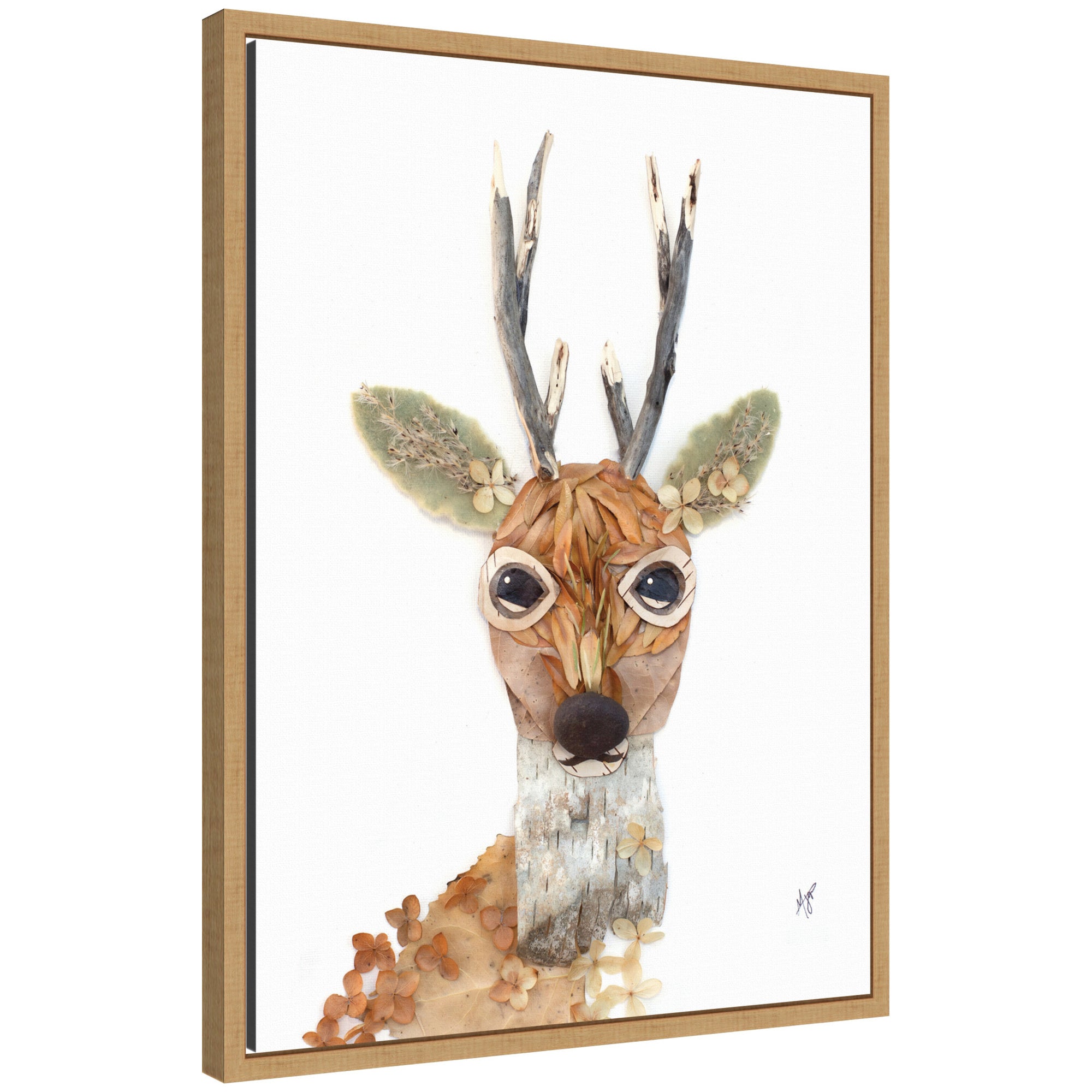 Buck by Madeline Jeppesen framed canvas wall art print showing a stylized deer on a neutral background in the Sylvie frame