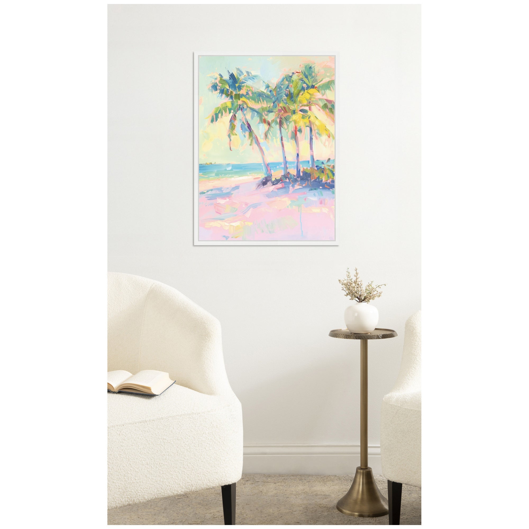 Beach Palm Tress Oil Painting by Honey Island Studio Framed Canvas Wall Art Print