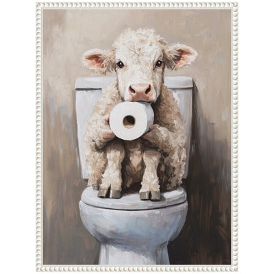 Sylvie Cute Cow Toilet Paper Roll Toilet Bathroom Art Framed Canvas