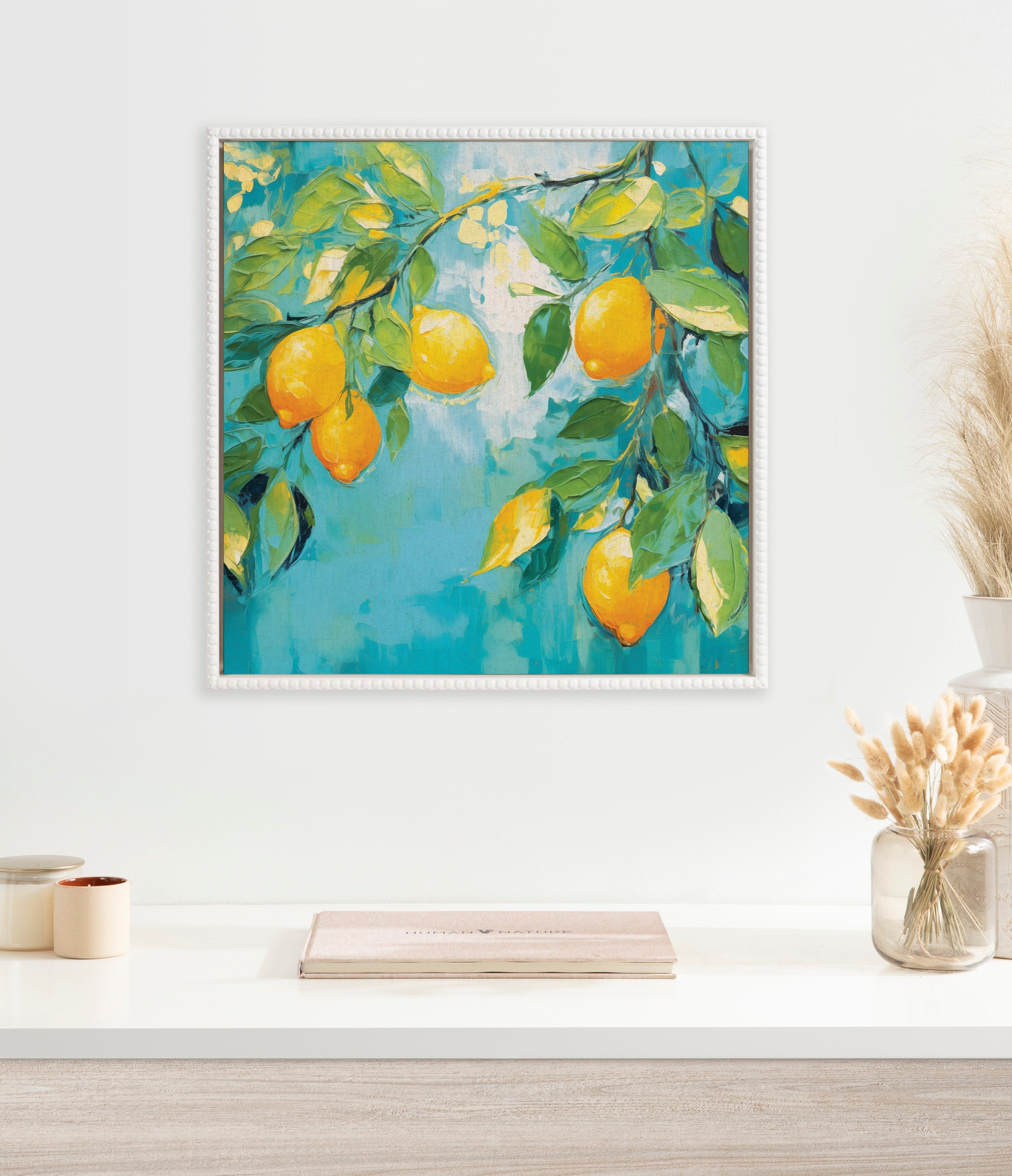 Sylvie Beaded Lemon Tree Framed Canvas by The Creative Bunch Studio