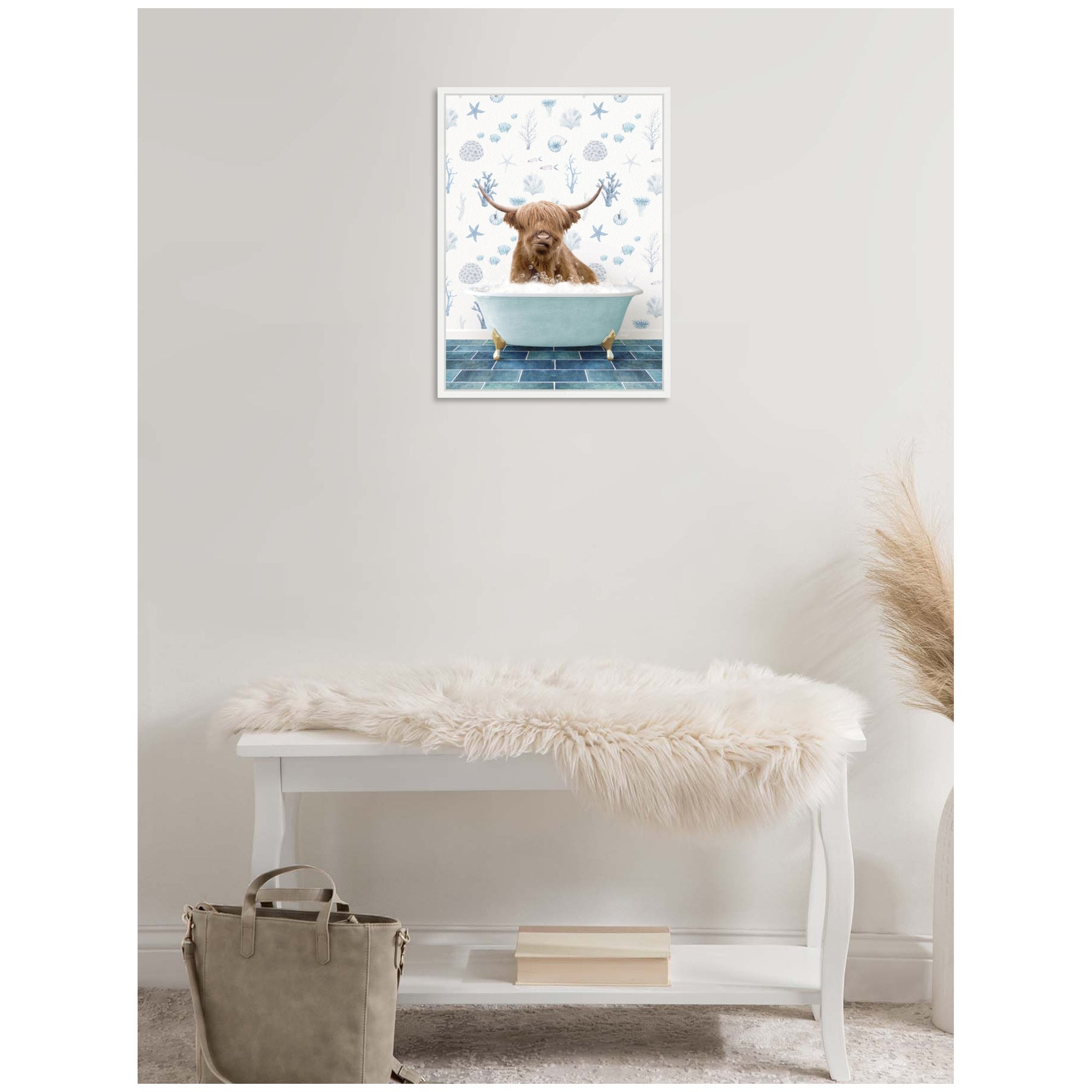 Sylvie Highland Cow in Under the Sea Bathtub Framed Canvas by Amy Peterson