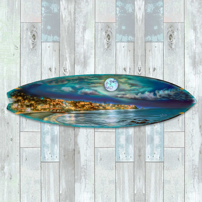 Surfboard Coastal Wall Art - Full Moon Night Wall Art by G. DeBrekht