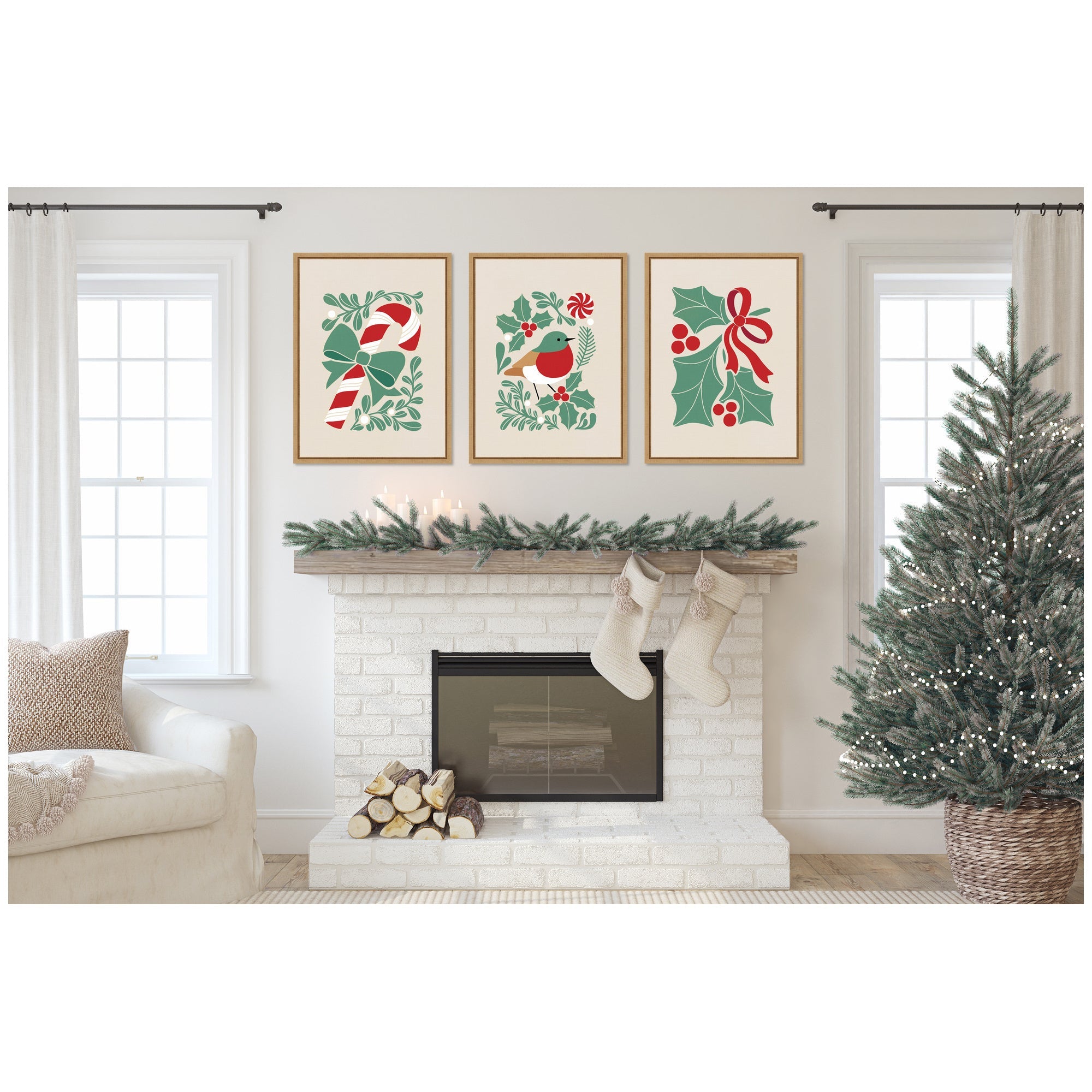 Sylvie Christmas Icons - 3 Piece Framed Canvas Art Set by Dominique Vari