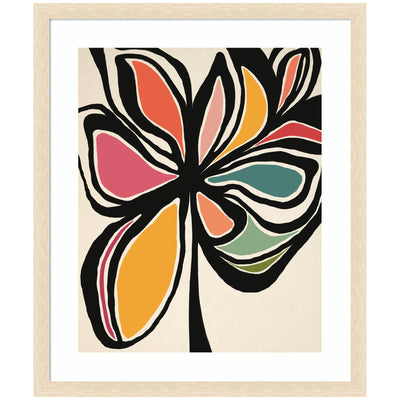 Framed Art Midnight Floral 2 featuring abstract floral design with bold flowing lines in orange, pink, green, and red by Alicia Bock