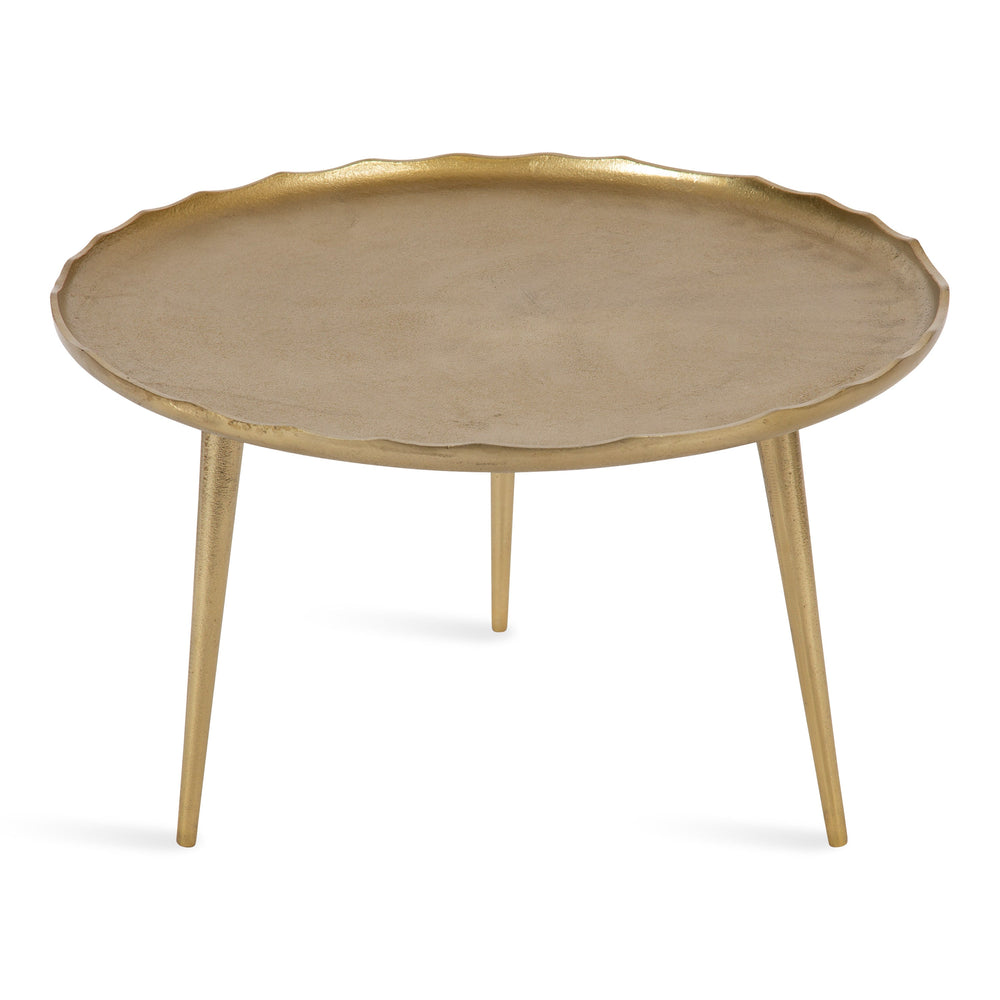 Alessia Round Coffee Table in Bronze, showcasing round shape and deckled edge on sand cast aluminum