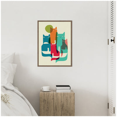Sylvie Retro Cats Under The Moon Framed Canvas by Rachel Lee
