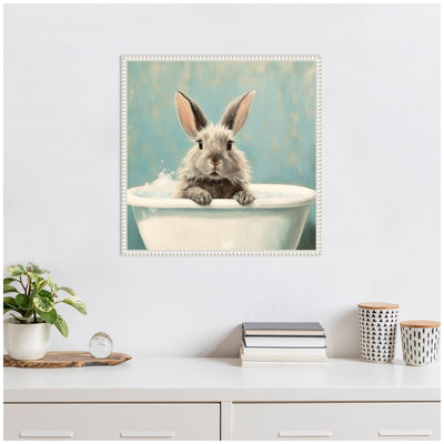 Sylvie Country Bunny White Bathtub Framed Canvas by The Creative Bunch Studio