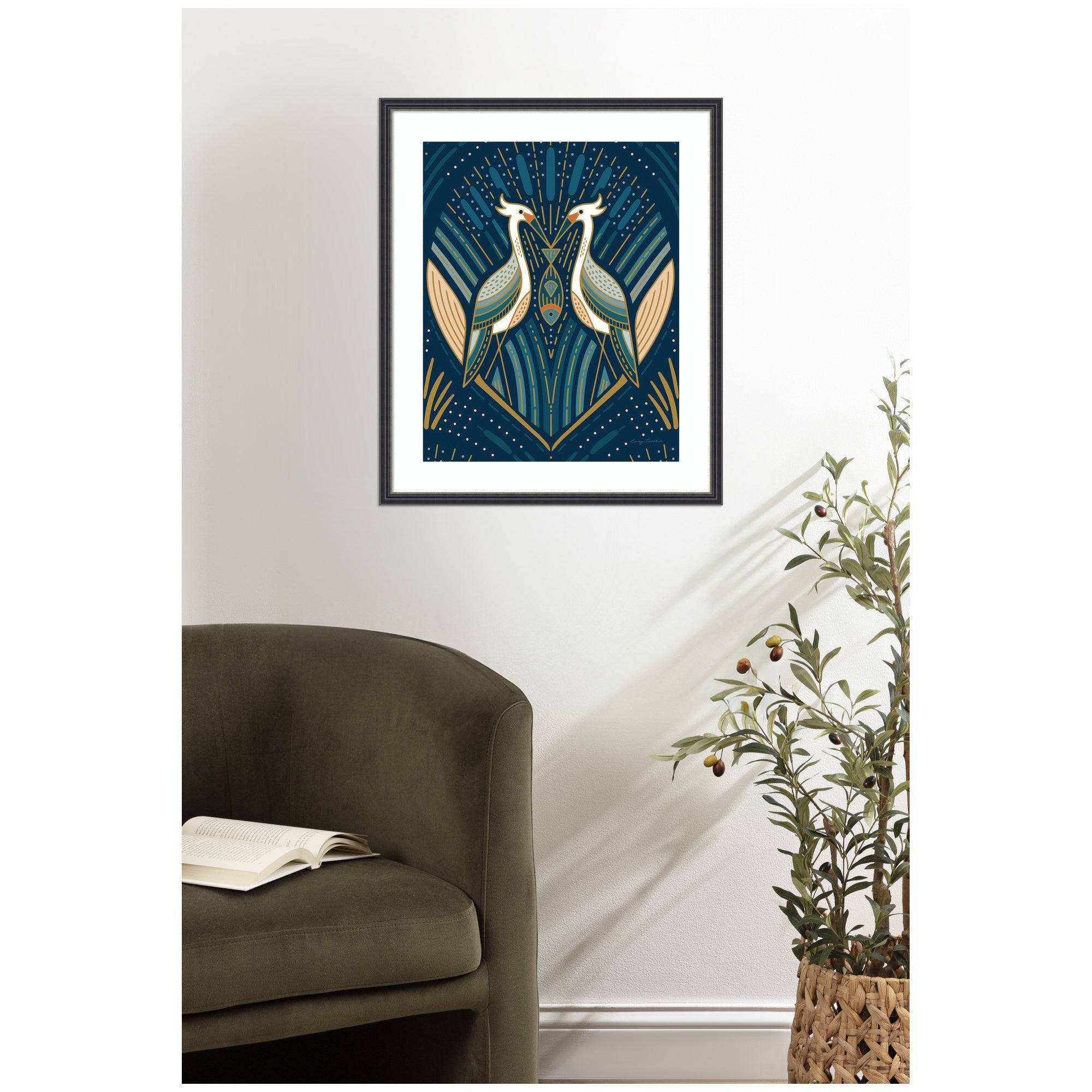 Framed Art Art Deco Herons Blue by Carey Copeland