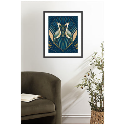Framed Art Art Deco Herons Blue by Carey Copeland