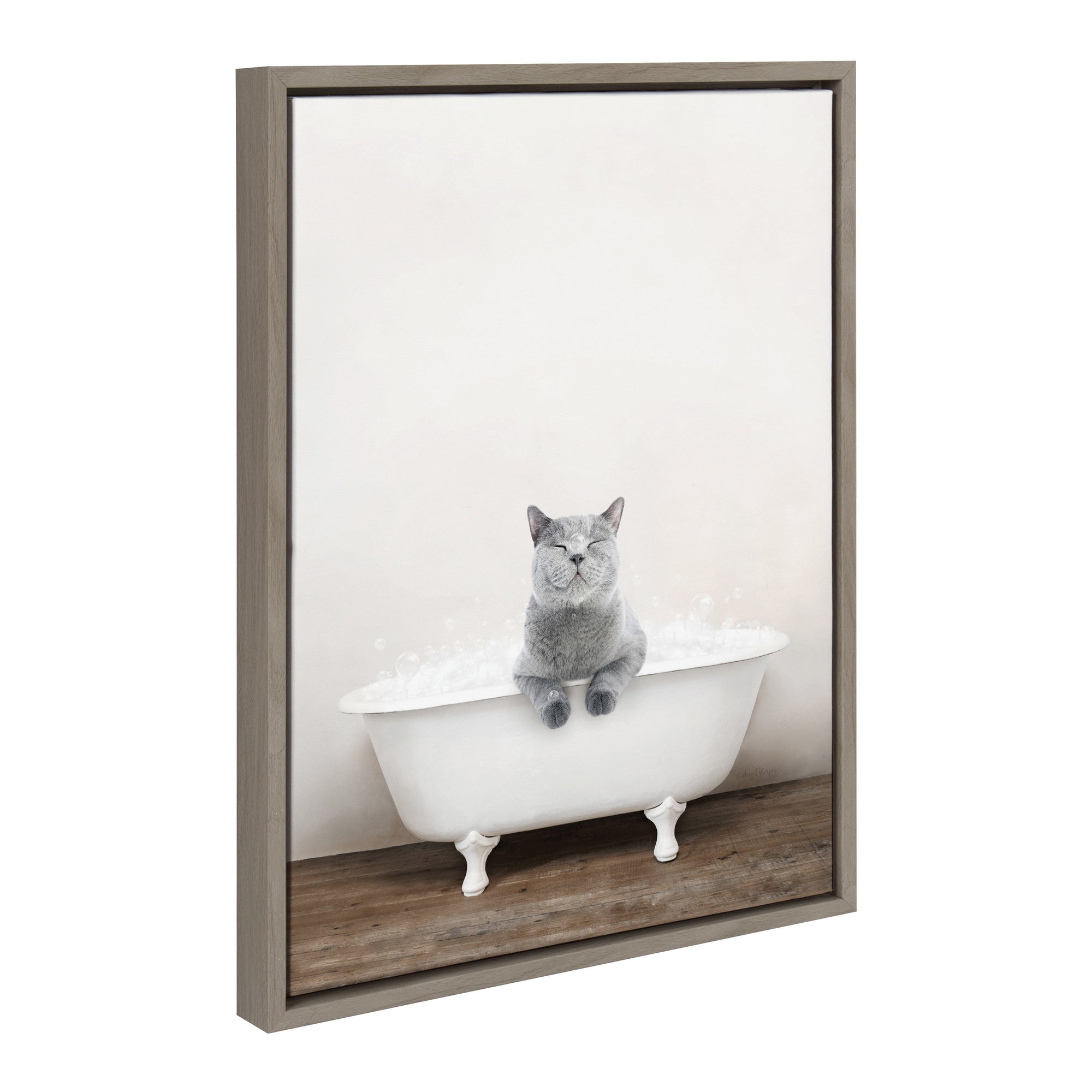 Sylvie Cat in Rustic Bath Framed Canvas by kateandlaurel - main product image for Resin Society