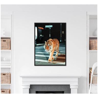 Sylvie Tiger in the City at Night 2 Framed Canvas by Michael Schauer