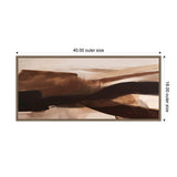 Abstract horizontal painting featuring overlapping brown and beige brushstrokes with a dark brown center stripe, framed in light wood and sized 40 by 18 inches.