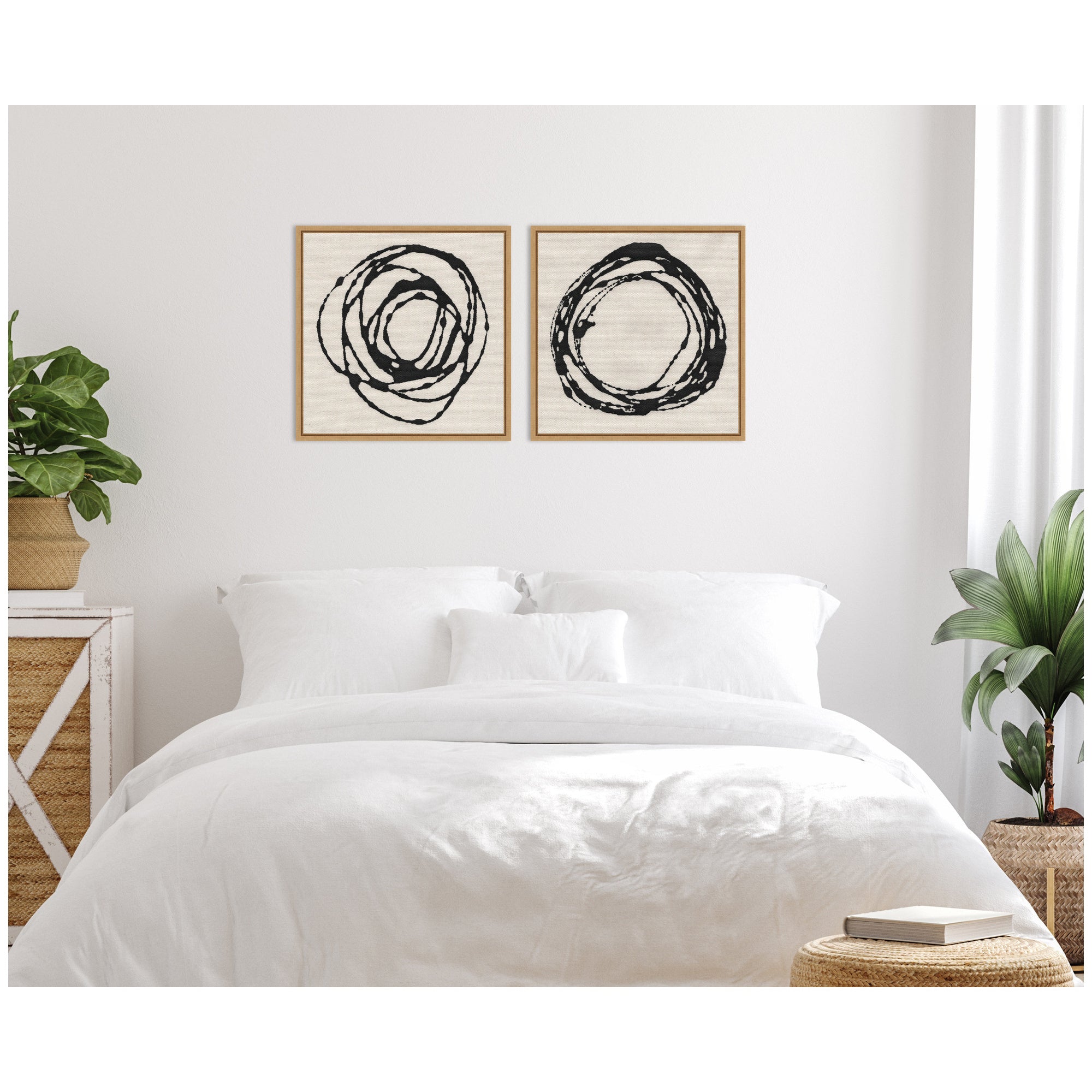 Sylvie Flowing Circle Abstracts - 2 Piece Framed Canvas Art Set