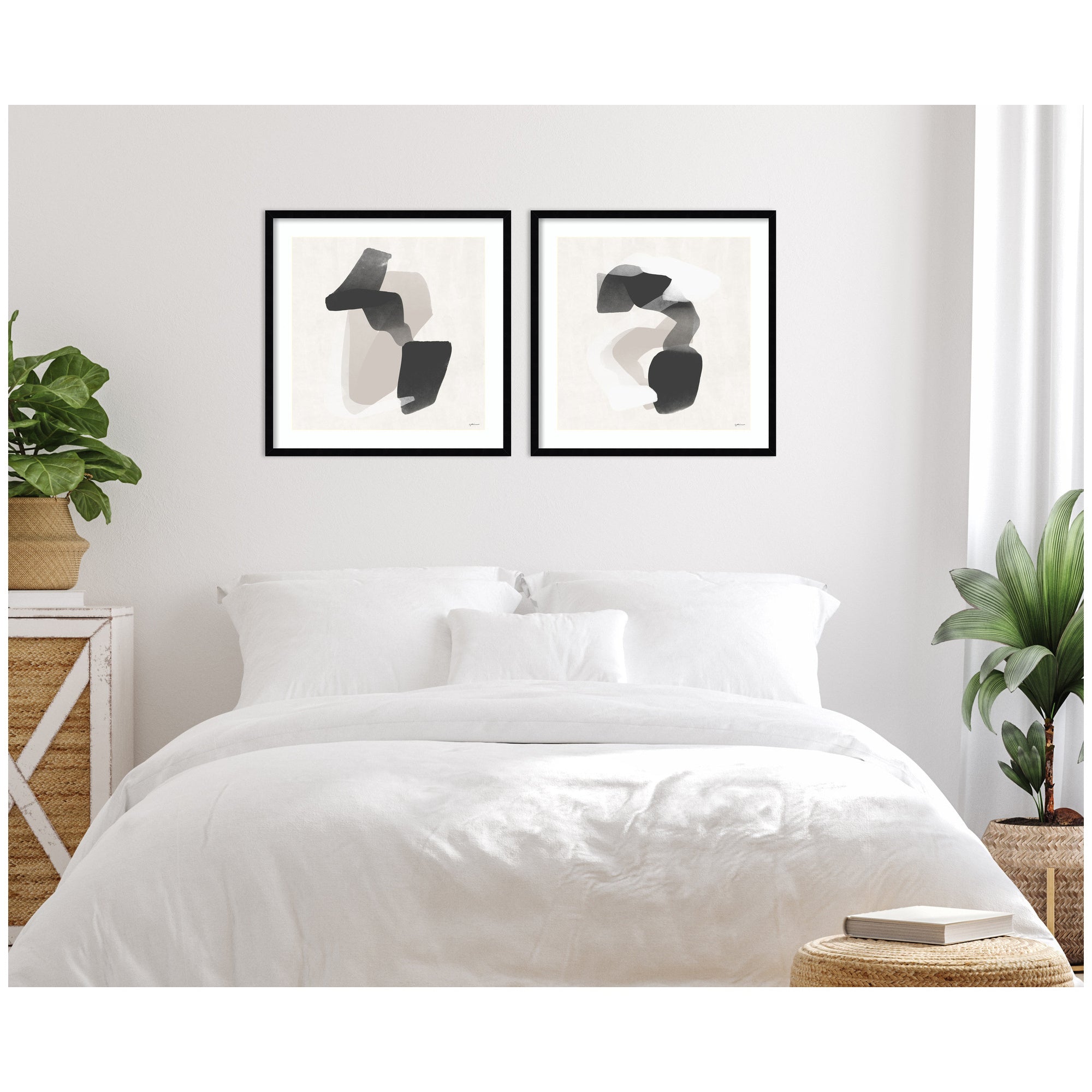 Abstract Neutral 01 & 02 2 Piece Framed Wall Art Print Set by Gabrielly Guedes