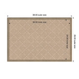 Rectangular beige pinboard with a faint white lattice pattern and wooden frame, dimensions marked as 38x26 inches outer and 36x24 inches inner size.