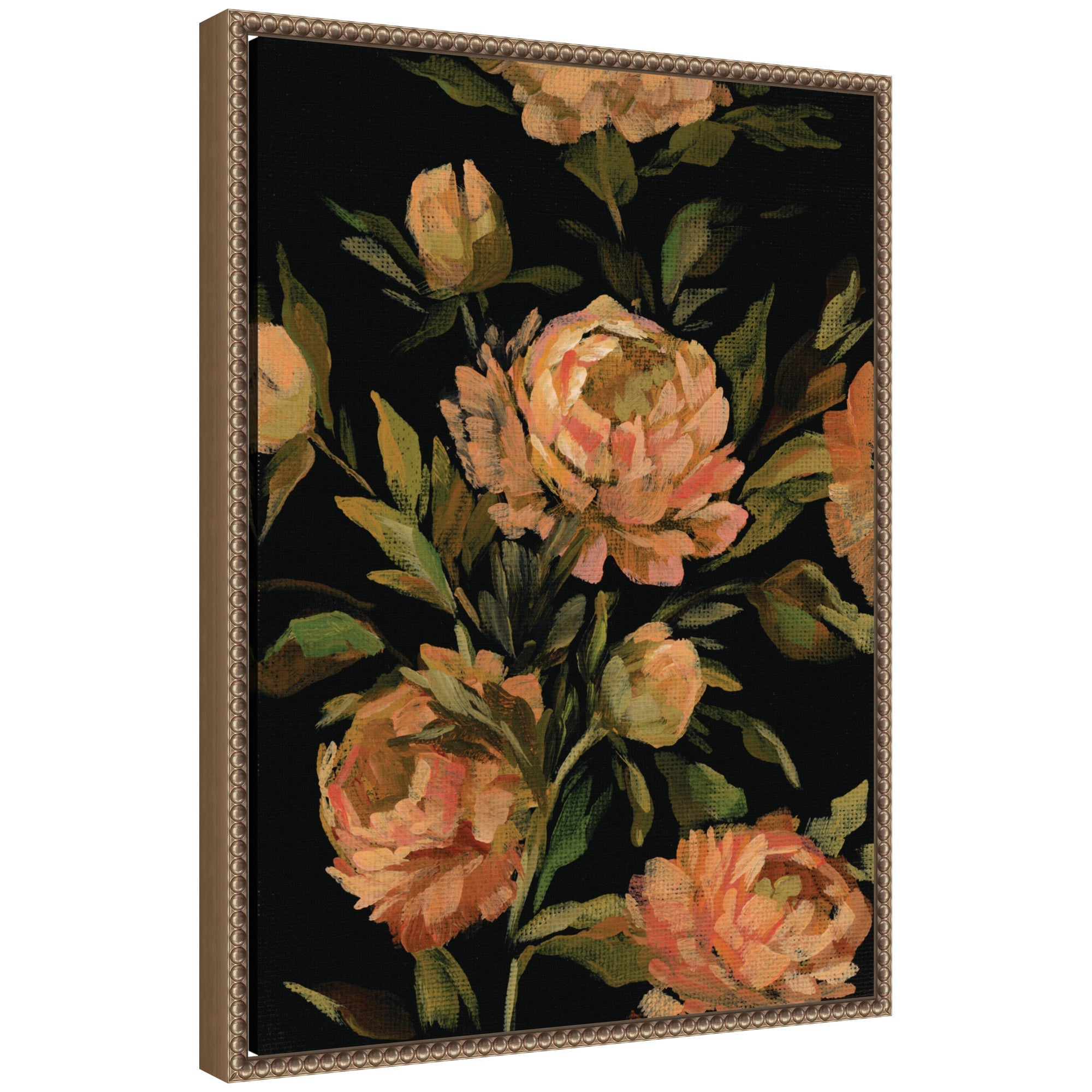 Sylvie Moody Floral 3 framed canvas art featuring rich floral imagery and vintage beaded frame