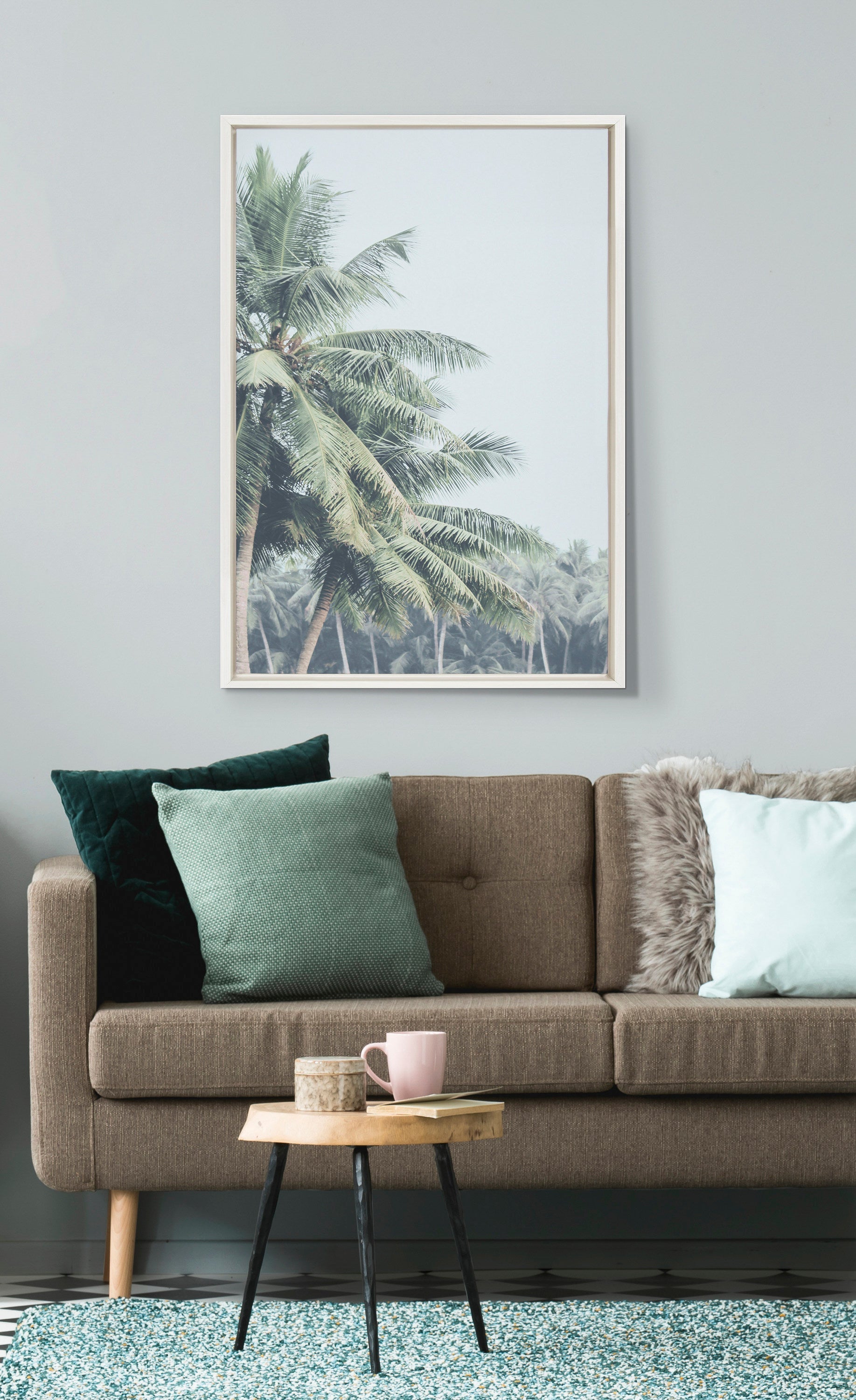 Sylvie Pale Green Coconut Palm Trees Framed Canvas by kateandlaurel - product image 4 for Resin Society