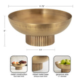 Round antique brass-finished metal bowl with a smooth, deep basin and a ribbed cylindrical base measuring 5.5 inches in diameter and 5 inches tall.