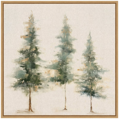 Sylvie Abstract Forest Evergreen Trees on Neutral Linen Framed Canvas