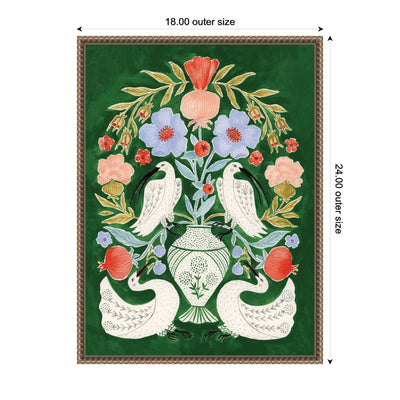Floral Folklore Ibises and Swan by Jill Labieniec Framed Canvas Wall Art Print