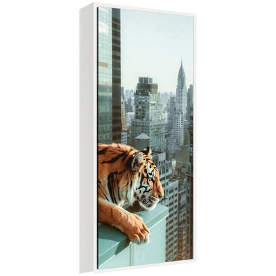 Sylvie Urban Tiger Overlooking Manhattan Framed Canvas by Michael Schauer