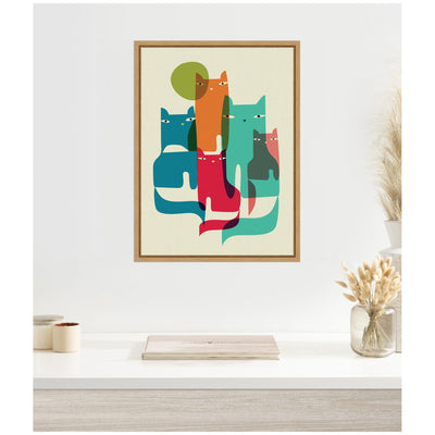 Sylvie Retro Cats Under The Moon Framed Canvas by Rachel Lee