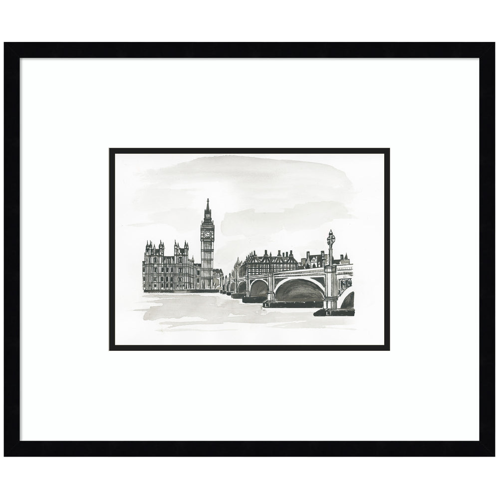 Postcard London by Teju Reval framed wall art print in svelte noir black moulding