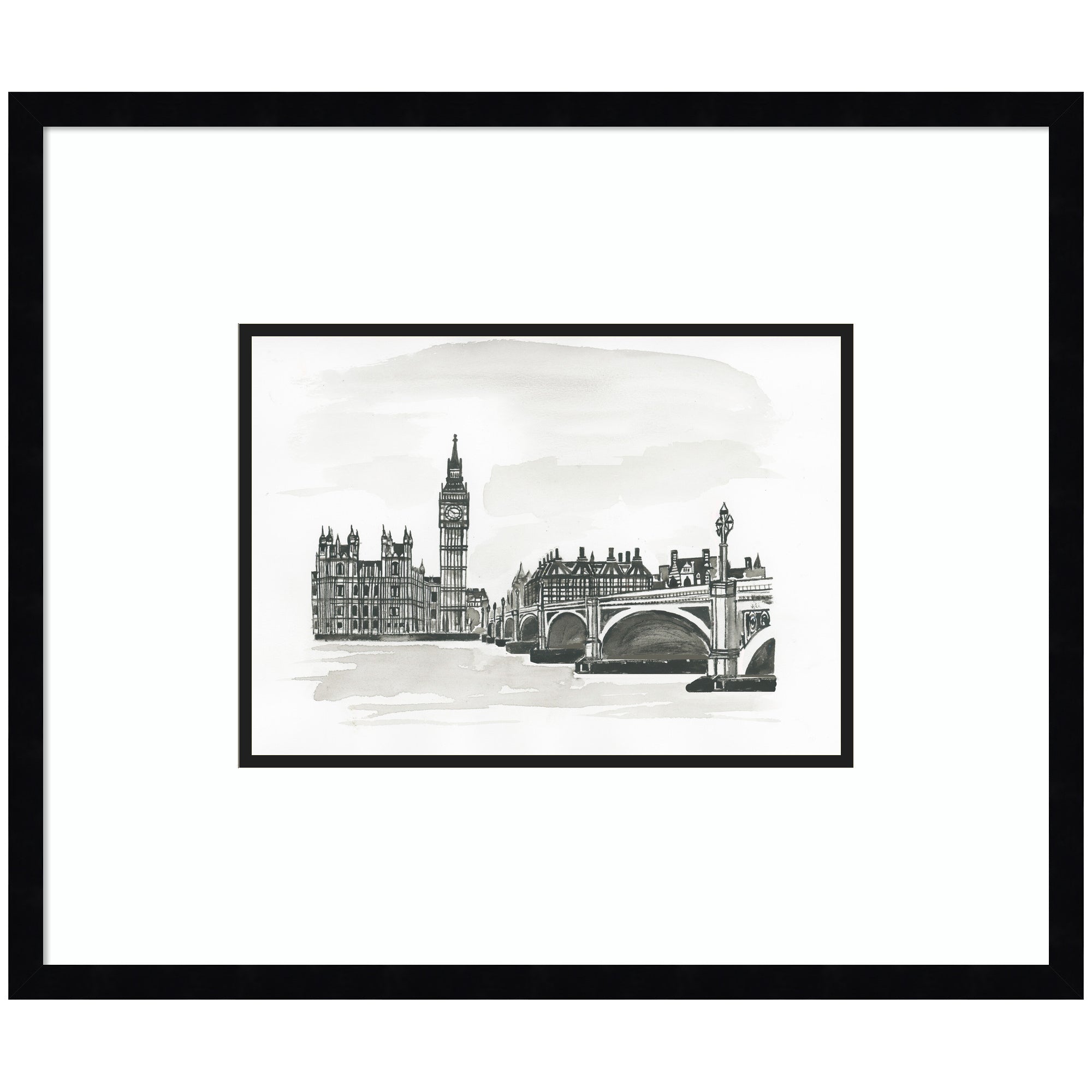 Postcard London by Teju Reval framed wall art print in svelte noir black moulding