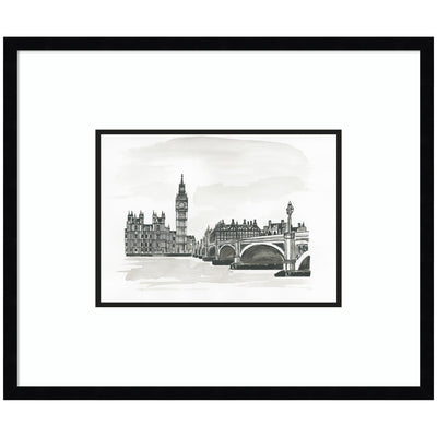 Postcard London by Teju Reval framed wall art print in svelte noir black moulding
