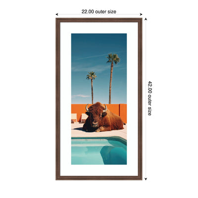 Framed Art Bison Chilling by the Pool in California by Michael Schauer