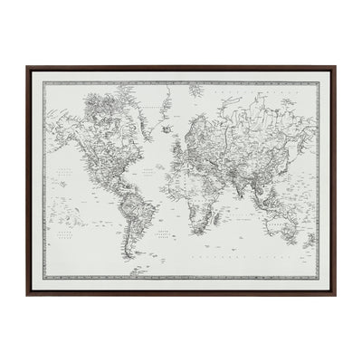 Sylvie Vintage Black and White World Map Framed Canvas by The Creative