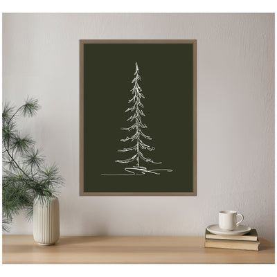 Sylvie Framed Canvas Minimalist Evergreen Trees Sketch 1 Green