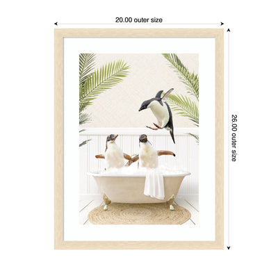 Penguins in Palms Bath by Amy Peterson Framed Wall Art Print