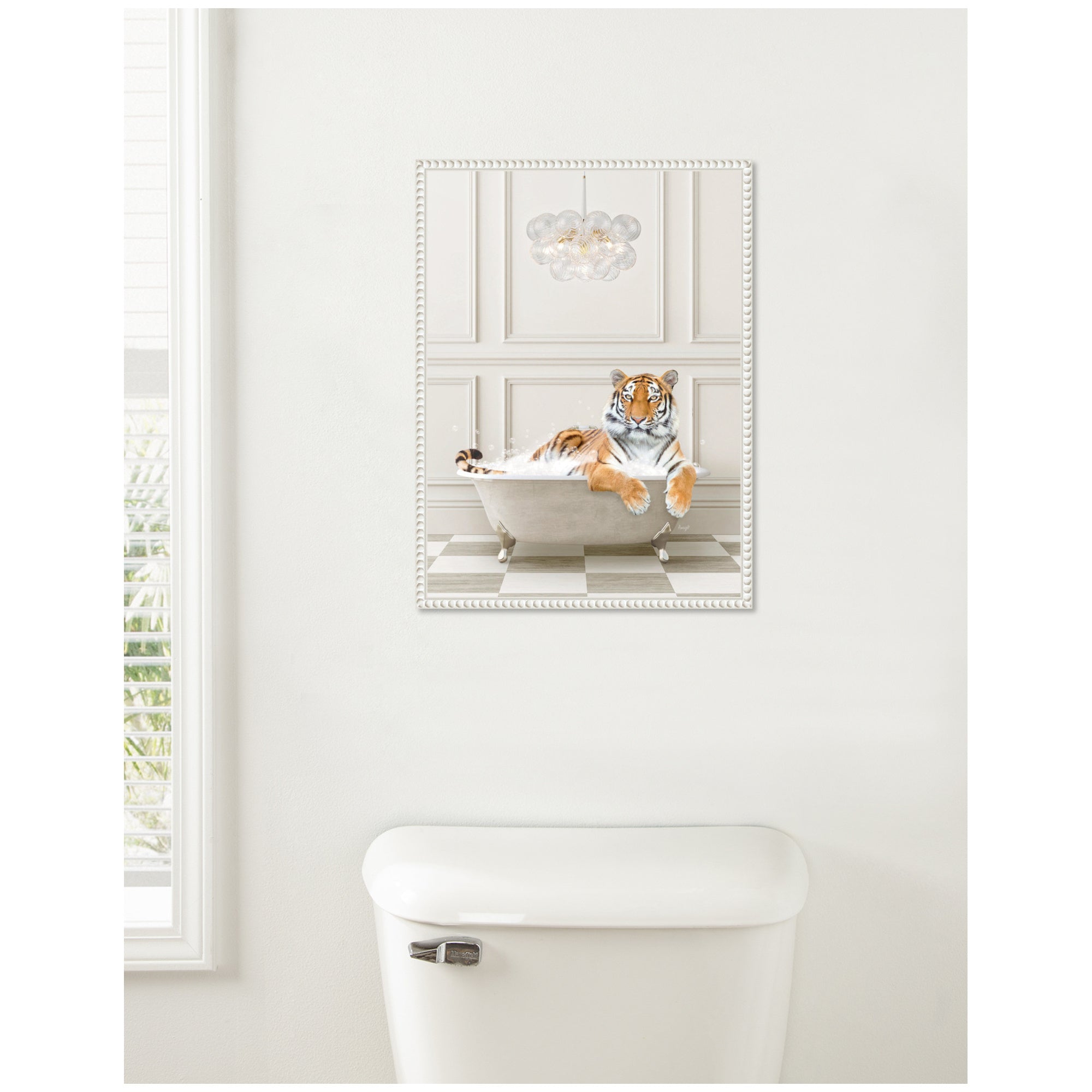 Sylvie Tiger Traditional Chandelier Bath Framed Canvas by Amy Peterson