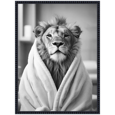 Sylvie Lion Bathroom Art Towel Robe Black and White Framed Canvas